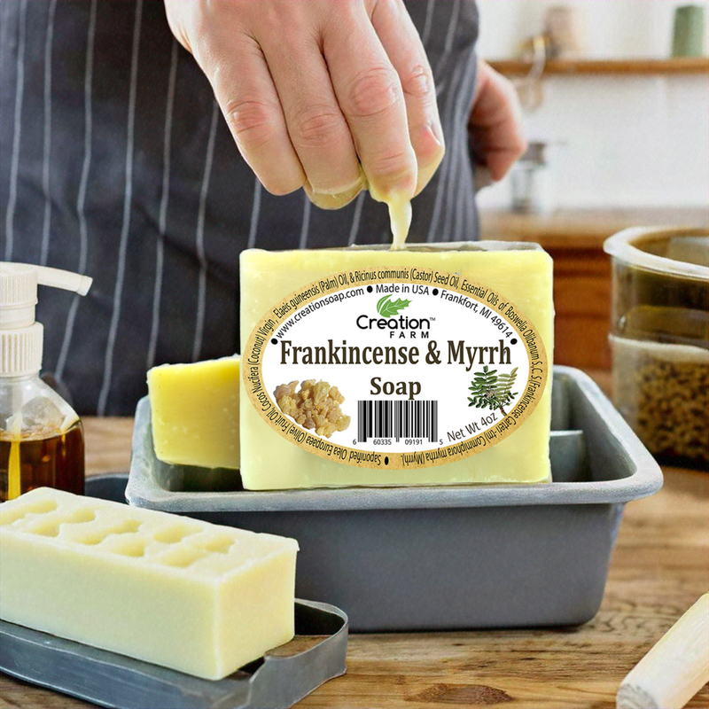 Frankincense & Myrrh Soap Bars, All-Natural Handmade Artisan Soap with Olive, Coconut, Castor, and Palm Oils,- Two 4 oz Bar Pack by Creation Farm