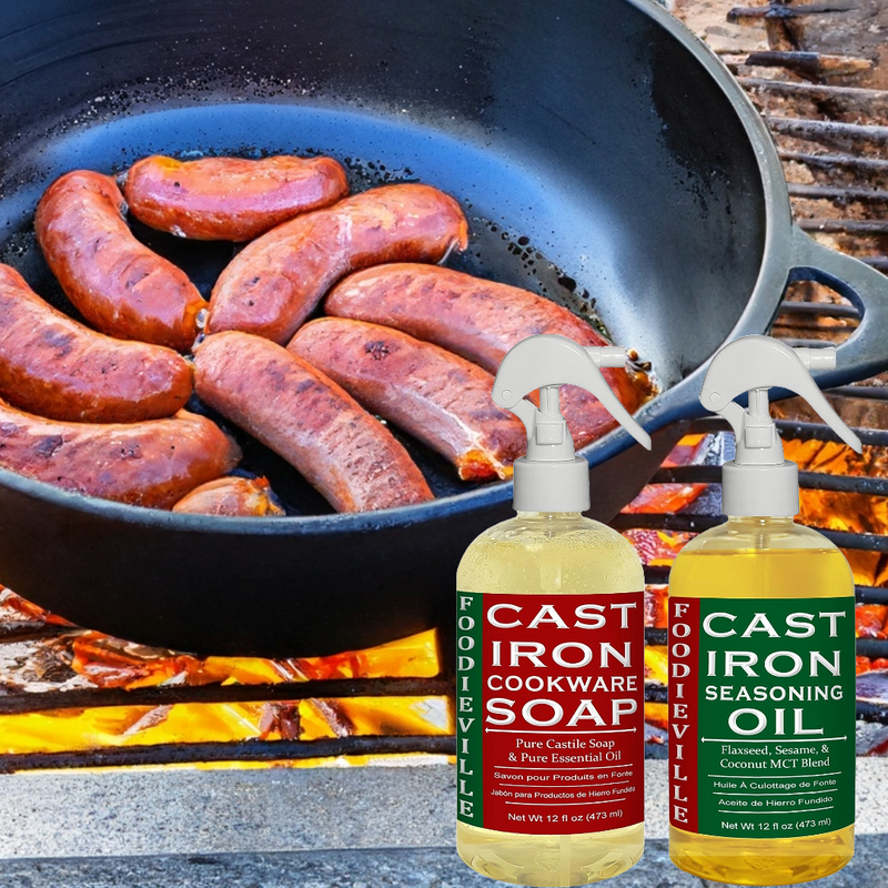 Creation Farm Cast Iron Care Set: Natural Non-Stick Oil & Gentle Soap for Pro Cooking – Perfect for DIY Seasoning, Cleaning, & Maintenance of Skillets, Griddles, Flat Top Grills, and Dutch Ovens.