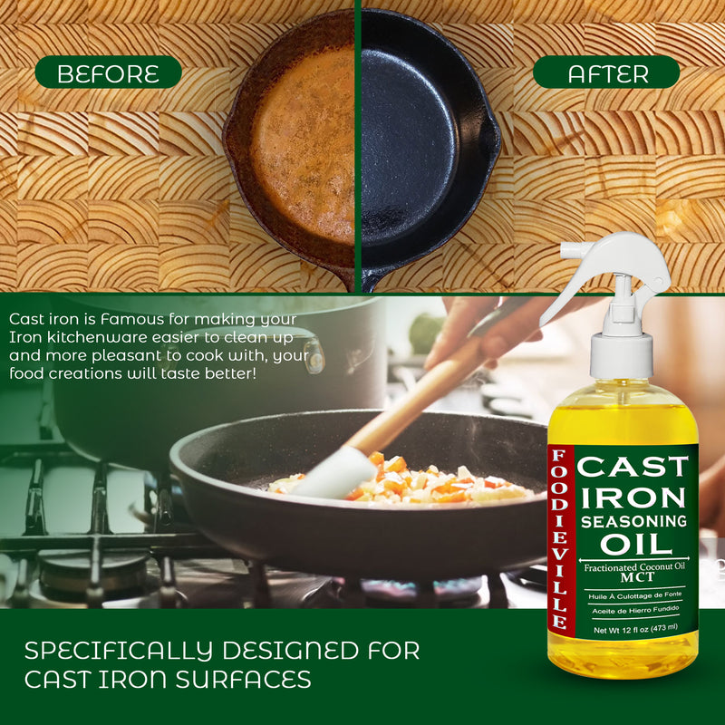 Cast Iron Oil by Foodieville for Seasoning Cast Iron Cookware.