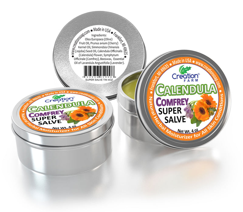 Calendula-Comfrey Super Salve - 3 Pack Large 4 oz Tins - Calndula Consuelda from Creation Farm - Creation Pharm