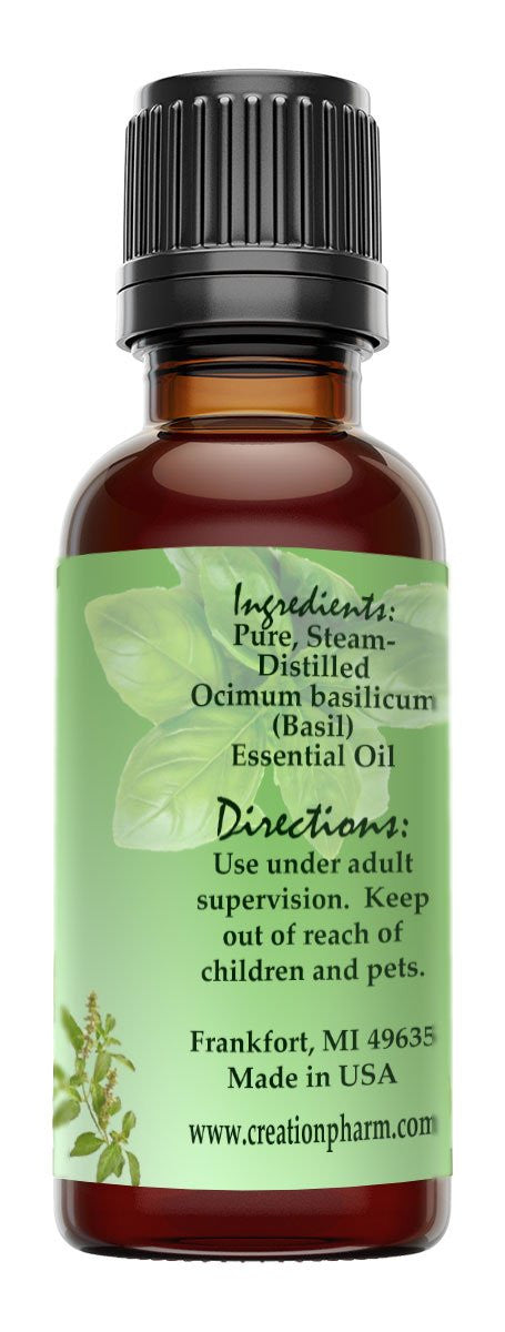 Basil Essential Oil 30ml (1 oz) 100% Pure- Albahaca Aceite Esencial - Creation Pharm